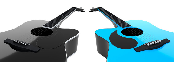 Set of electric acoustic guitar isolated on white transparent background.