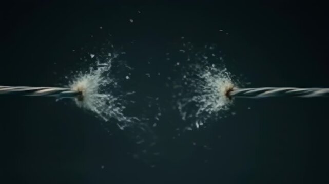 Metal wire breaking in slow motion, creating a stunning display of disintegration in high quality
