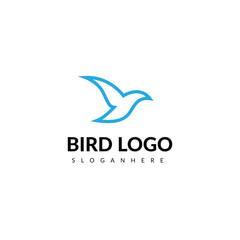 Minimalist blue outline bird logo design flying