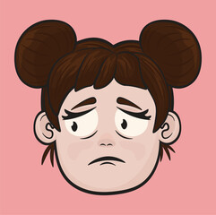 Obraz premium illustration of a tired cartoon woman's face, sad face
