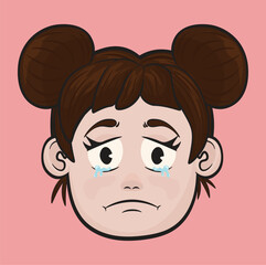 illustration of a woman's face crying with tears, woman's face, woman with tied hair