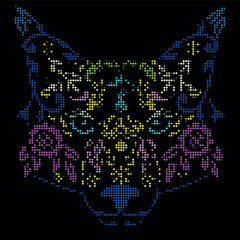 fox in huichol art illustration in vector format