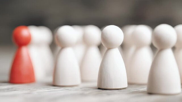 Red pawn figurine amidst a group of white ones