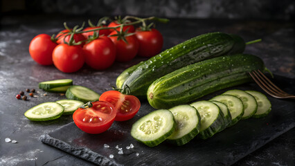 Fresh tomatoes and cucumbers ready for salad