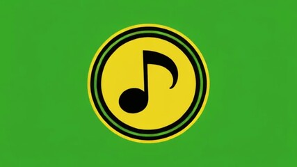 A vibrant yellow circular icon with a black musical note, designed for a song or video opener, isolated on a solid green screen background for easy chroma keying