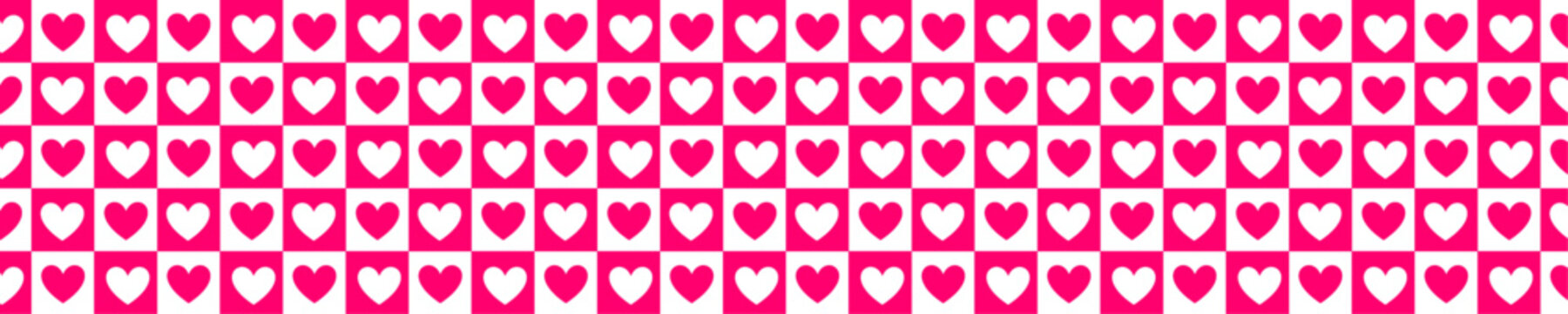 a romantic pink and white checkerboard pattern with heart shapes