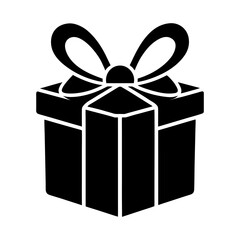 Black Gift Box Icon with Ribbon Bow Isolated Vector .Gift Box Silhouette Icon .Holiday Present Vector Design.
