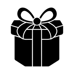 Black Gift Box Icon with Ribbon Bow Isolated Vector .Gift Box Silhouette Icon .Holiday Present Vector Design.