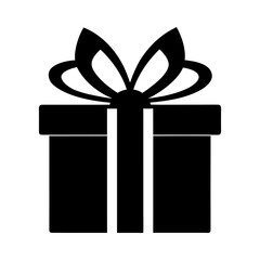 Black Gift Box Icon with Ribbon Bow Isolated Vector .Gift Box Silhouette Icon .Holiday Present Vector Design.