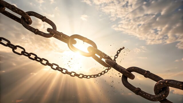 rusty chain on the sky background