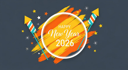 Happy new year 2026 celebration with fireworks and festive stars
