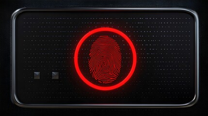 A digital fingerprint scanner illuminated in red, set against a sleek black background, symbolizing security and authentication.