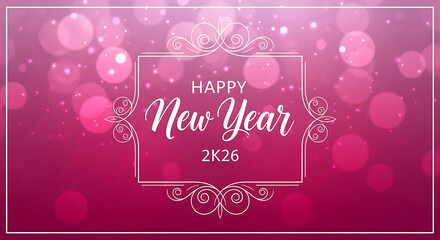 Happy new year 2k26 festive greeting card with bokeh background