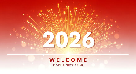 Welcome 2026: happy new year celebration with radiant lights