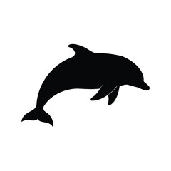Silhouette illustration of a playful dolphin jumping out of the water, dolphin tail walking silhouette vector illustration