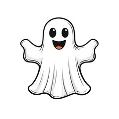 Fototapeta premium Cartoonish White Ghost with a Cheerful Smile and Black Outline Isolated on White Background for Halloween Decorations