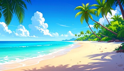 Idyllic tropical beach paradise with palm trees and turquoise waters vista