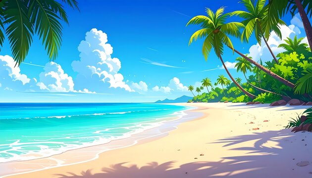 Idyllic tropical beach paradise with palm trees and turquoise waters vista