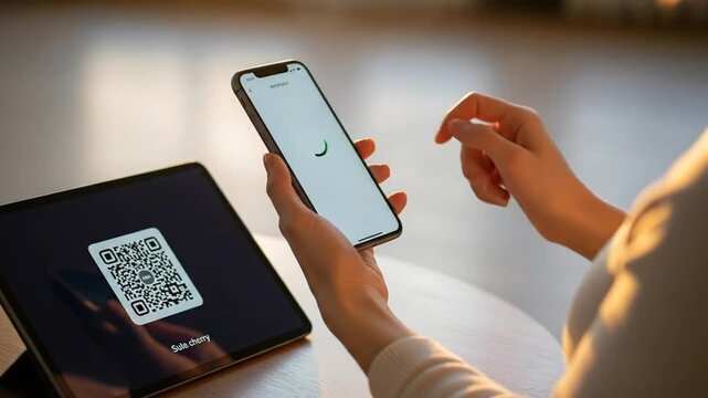 Seamless Payment Experience: Scanning QR Code with Smartphone on Tablet for Instant Transactions