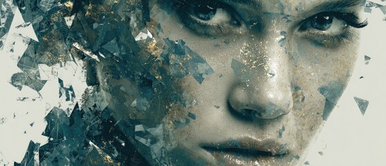 Stunning Digital Art of Fragmented Female Portrait with Abstract Geometric Shards