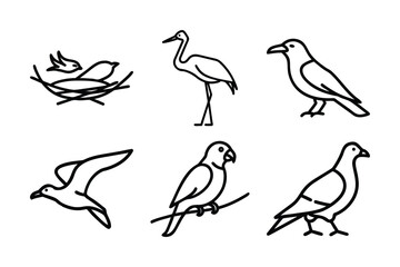 Bird and Feather Icon Bundle, Flying Bird Silhouette Icon Set, Feather Vector Symbol Collection, Avian Nature Logo Icons, Minimal Bird Feather Design Pack