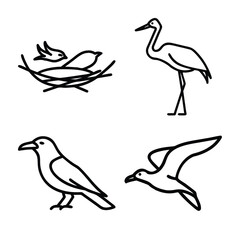 Bird and Feather Icon Bundle, Flying Bird Silhouette Icon Set, Feather Vector Symbol Collection, Avian Nature Logo Icons, Minimal Bird Feather Design Pack