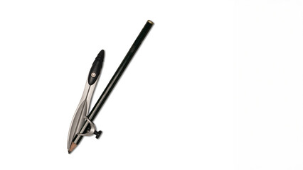 A compass holding a pencil on a white surface, photographed close-up to show how the drawing tool is used for precise measurement and design