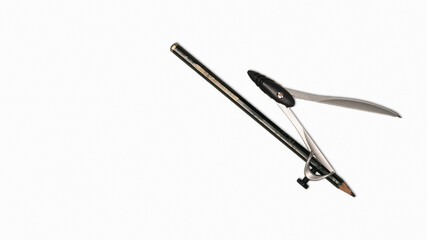 A compass holding a pencil on a white surface, photographed close-up to show how the drawing tool is used for precise measurement and design