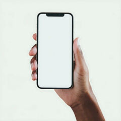 A set of hands holding a blank mobile touch screen, isolated against a white background.