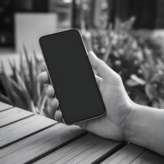 A set of hands holding a blank mobile touch screen, isolated against a white background.