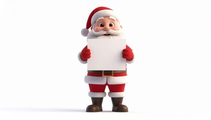Obraz premium Cute Santa Claus holding a blank white sign, 3D illustration isolated on white background.