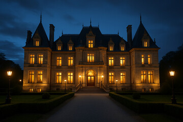 中世ヨーロッパ風の夜の貴族の家