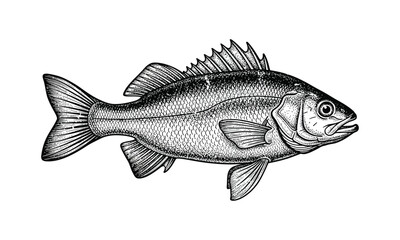 Obraz premium Illustration of fish species perch in engraved style on white