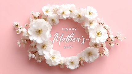 Happy Mother's Day Floral Wreath on Pink Background