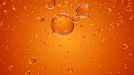 Abstract Macro View Of Amber Or Orange Bubbles Floating In Liquid Against A Gradient Orange Background With Subtle Light Streaks And Small Particles - Powered by Adobe