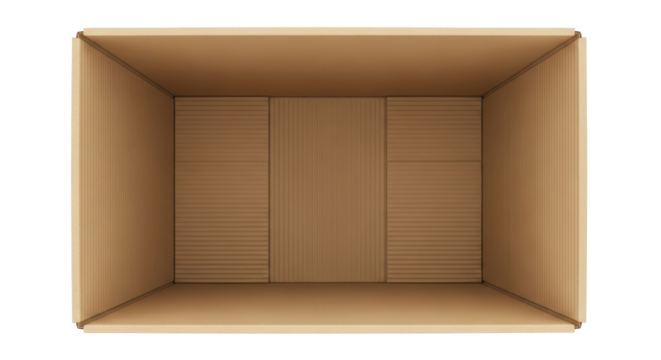 Open cardboard box PNG isolated on transparent background, empty container for storage and shipping, brown corrugated carton for packaging - Powered by Adobe