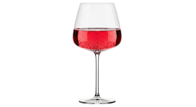 Elegant red wine glass isolated PNG, filled with sparkling rosé wine on transparent background, celebration drink for special occasions
