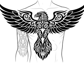 Tribal Eagle Ornament Vector Art Curved Patterns Black Vector Illustration