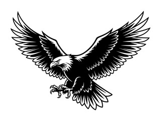 Dynamic Flying Eagle Vector Illustration with Wide Wings Open Detailed Bird Vector Art