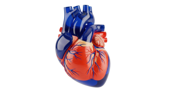 Anatomical heart model isolated PNG, detailed human organ with arteries and veins for medical education and healthcare resources