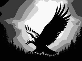 Eagle Rising Silhouette Vector Illustration with Smooth Curves Minimalist Style
