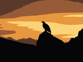 Eagle Perched Silhouette Vector Illustration Rocky Landscape Art