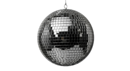 Shiny disco ball PNG isolated on transparent background, retro party decoration for festive events and dance clubs