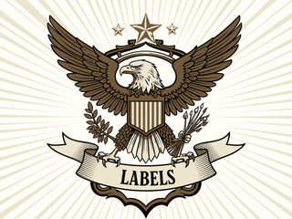 Emblem Eagle Vector Illustration with Ribbon Banner for Labels Vector Art