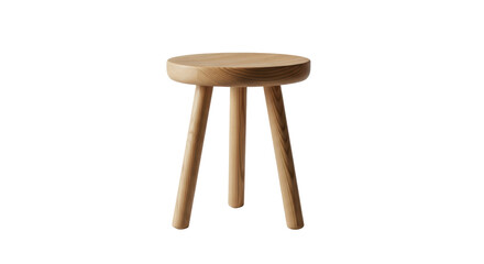 Minimalist wooden stool isolated PNG, round seat three-legged stool on transparent background, modern furniture for home decor and interior design