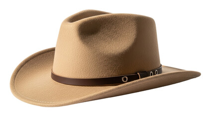 Tan fedora hat isolated PNG, classic headwear with brown band for fashion accessory and vintage style design on transparent background