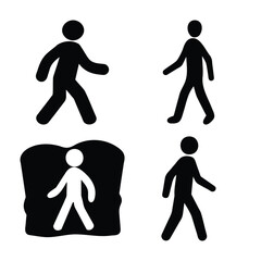 Walking stick figure pedestrian sign symbol icon set vector