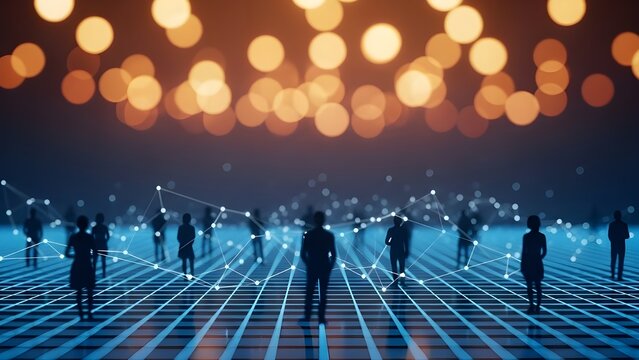 Abstract network of people with glowing lights background