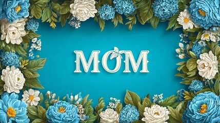 MOM Floral Frame with Blue and White Flowers