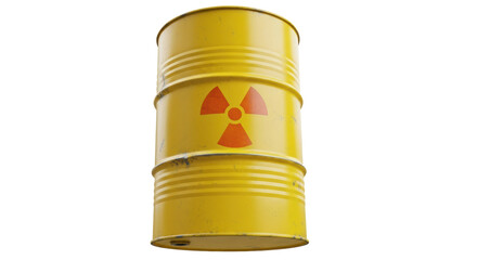 Yellow barrel with radiation symbol isolated PNG, radioactive waste container on transparent background, hazardous material storage for environmental safety